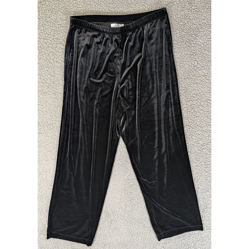 Susan Graver Black Velvet Pants Plus Sz 1X Wide Leg Flowy Pull On Elastic Waist